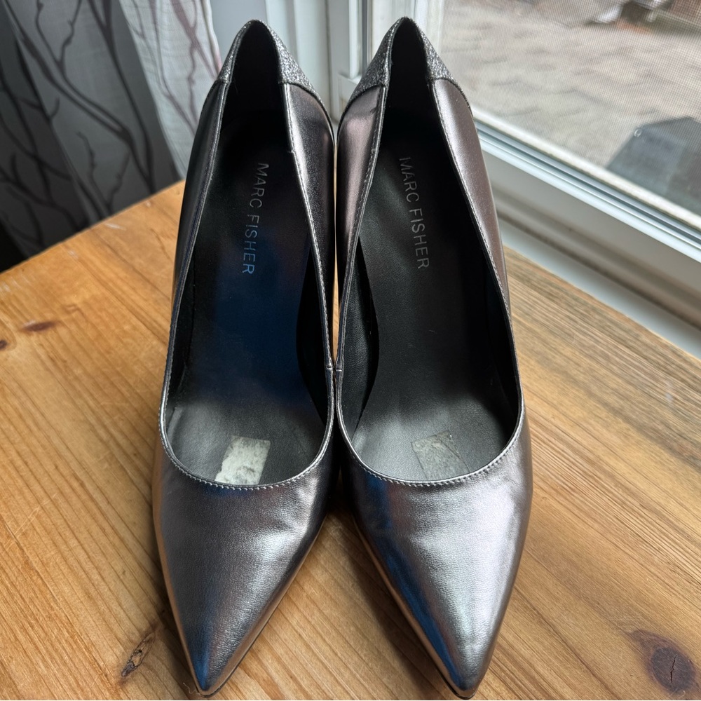 Marc Fisher Silver Glitter Heels Shoes 6.5 - Picture 6 of 8